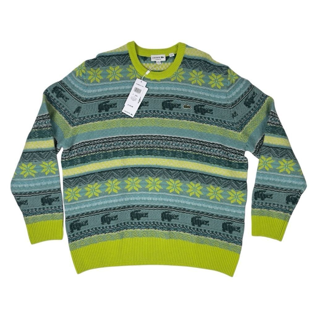 Lacoste Fair Isle Sweater 2XL Yellow Wool Alpaca Knit Unisex NWT